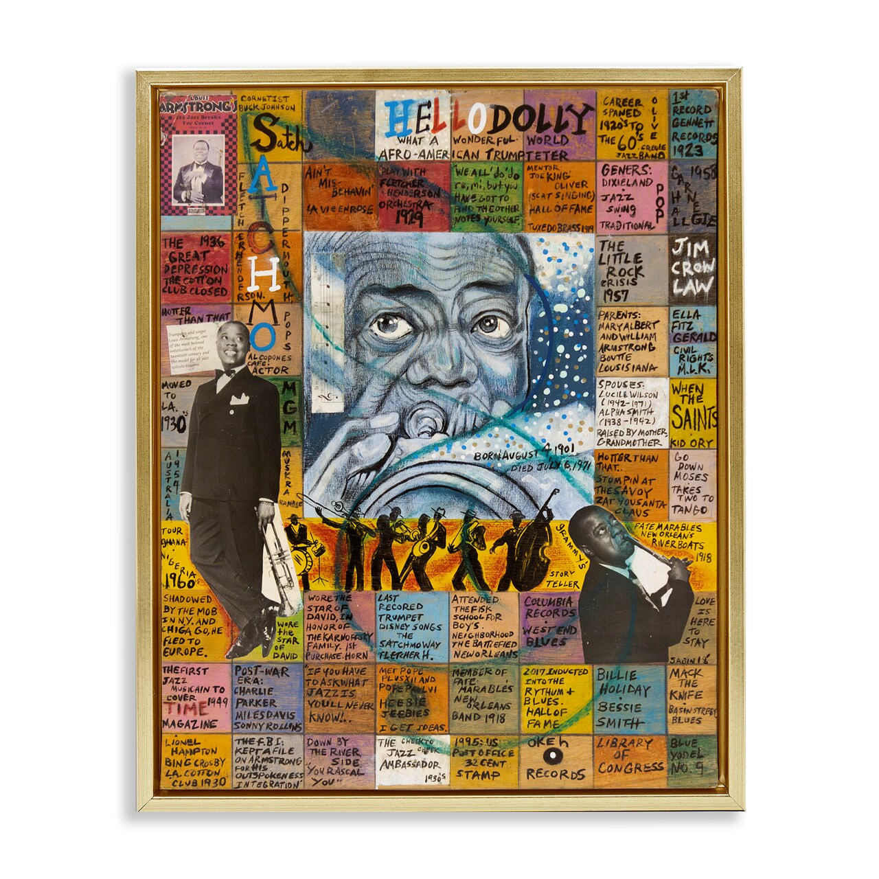 Stupell Industries Louis Armstrong Collage Framed Floater Canvas Wall Art Design by Sabin